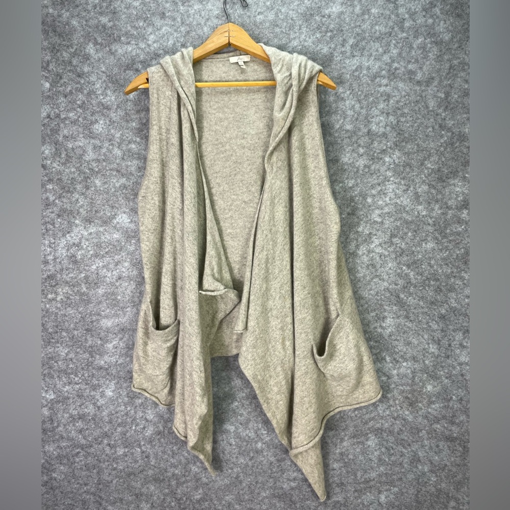 Joie Sweater Vest Womens Medium Gray Hooded Open Front 100% Cashmere.